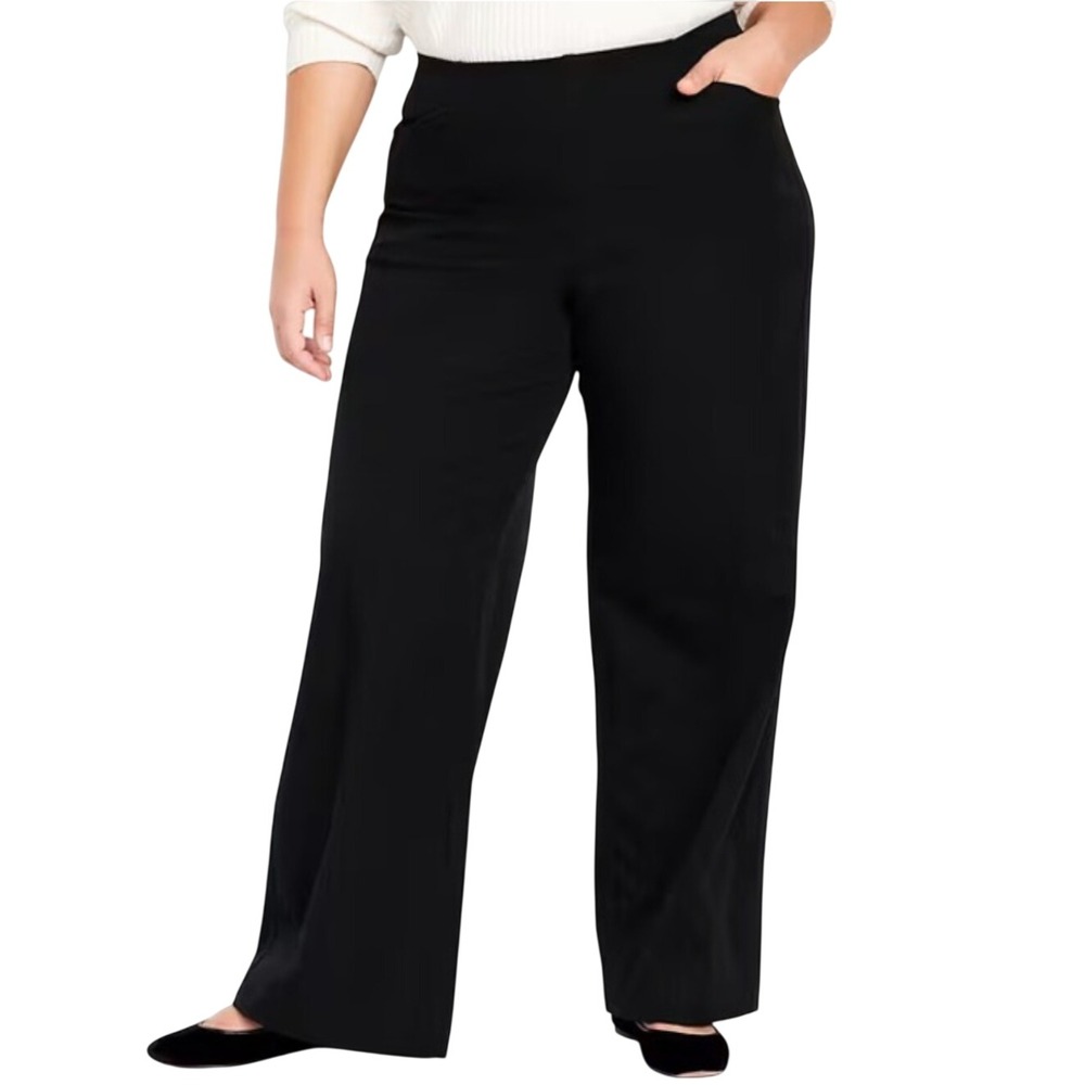 Old Navy Women High-Rise Pixie Wide Leg Pants Sz XL Black Shaping Stretch Office